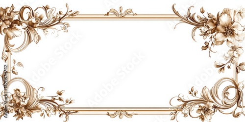 Rectangular frame adorned with floral embellishments in sepia tone