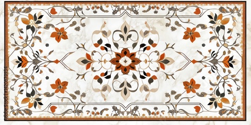 Ornate marble floor design with floral and geometrical patterns