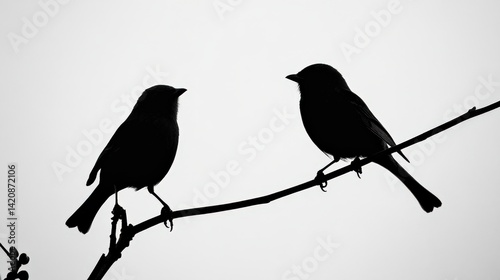 Wallpaper Mural Silhouette of Two Birds Sitting on a Branch Against White Background Torontodigital.ca