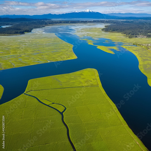 Pacific Northwest Island Slough and Wetland. A wetland is a distinct ecosystem that is flooded by water, either permanently or seasonally by either salt, fresh or somewhere in between.