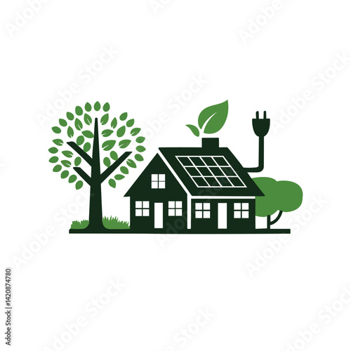 Green Energy Home with Solar Panels and Sustainable Design Elements

