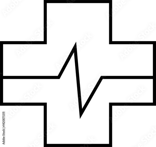 Circular Medical Cross with Heartbeat Line Symbolizing Emergency Response – Transparent Background.
