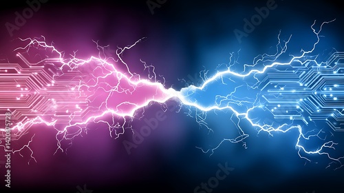 Wallpaper Mural Electric Surge with Circuitry Elements in Vibrant Pink and Blue Colors on Dark Background Torontodigital.ca