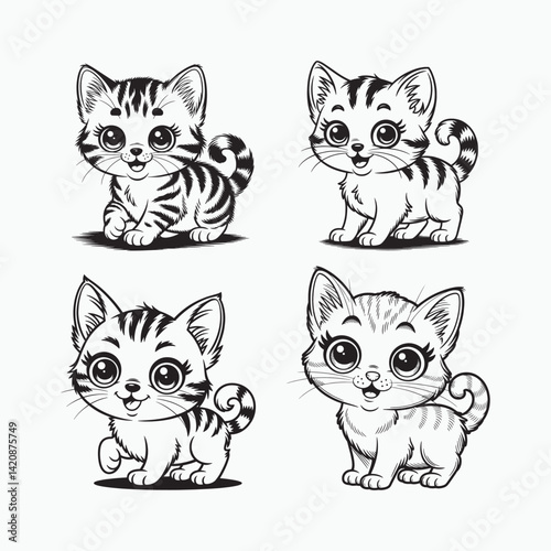 A funny cartoon cat set vector illustration features cute feline animal characters