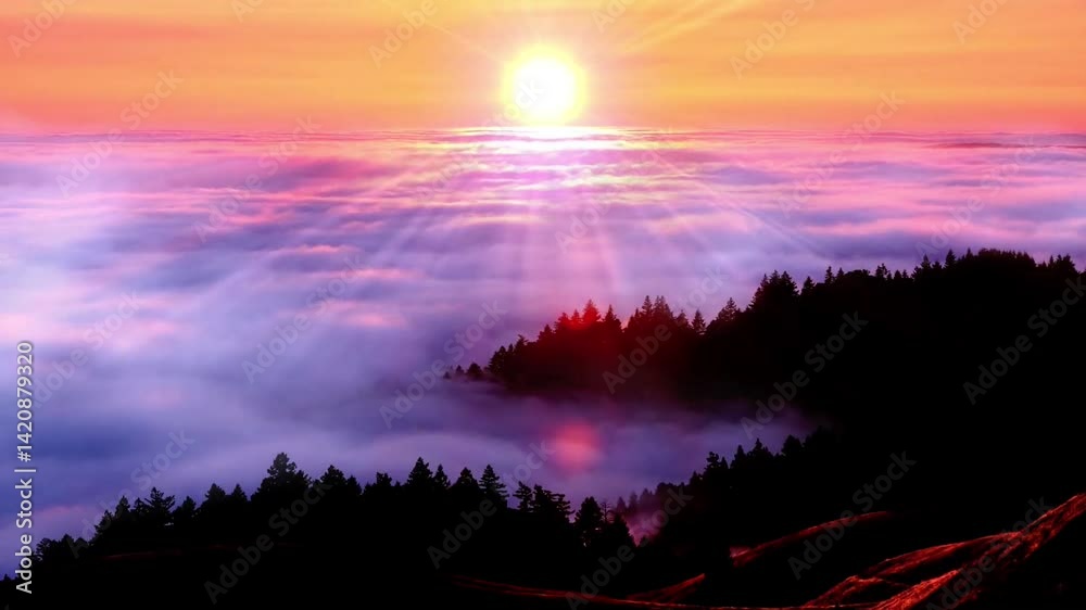 sunset over the mountains with clouds