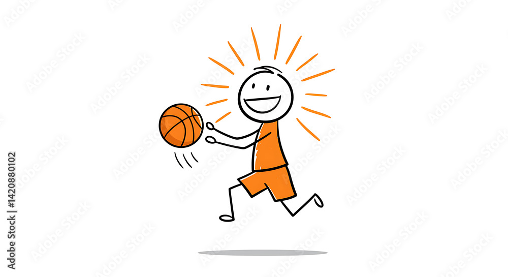 Fototapeta premium Joyful Stick Figure Basketball Player Illustration