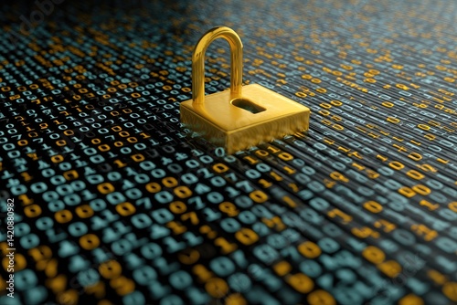 Obraz na płótnie Golden lock on binary code background w salonie