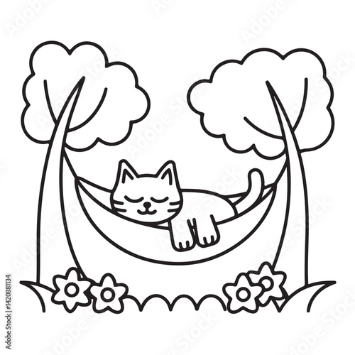 Cat moments meow life coloring pages, coloring book, line art, illustration, black & white, bold and easy coloring pages