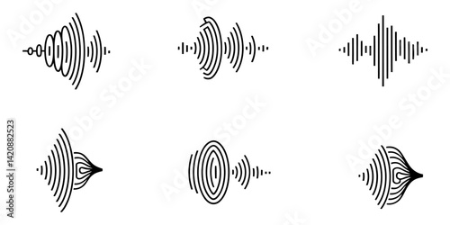 Audio Music Sound Wave Vector Set, Sound wave frequency icon. Sound wave icon, silhouette, vector design. Sound wave background.  Digital voice recorder audio wave vector symbol. . Analog and digital.