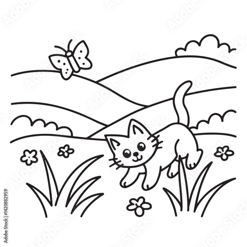 Cat moments meow life coloring pages, coloring book, line art, illustration, black & white, bold and easy coloring pages