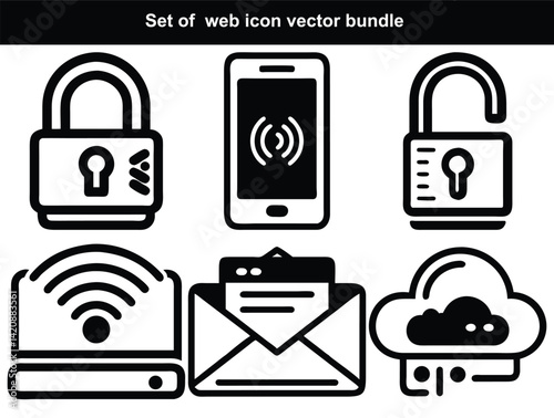 Set of Web Icon Vector Bundle Locks, Cloud, Email, Wifi, Phone