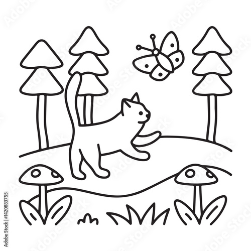 Cat moments meow life coloring pages, coloring book, line art, illustration, black & white, bold and easy coloring pages