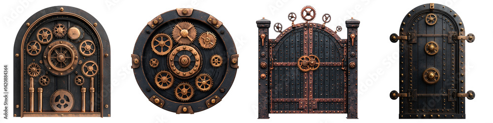 Naklejka premium Intricate Steampunk-inspired mechanical gate or door