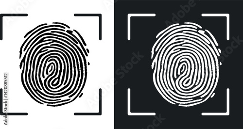 Finger print recognize thin line and glyph solid icon.
