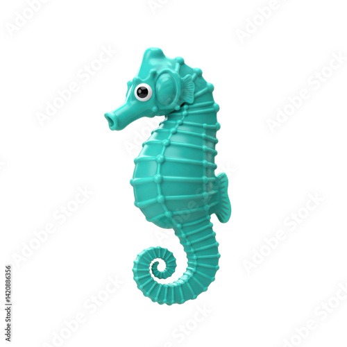 Whimsical Aqua Seahorse Character with Playful Expressions on Transparent Background