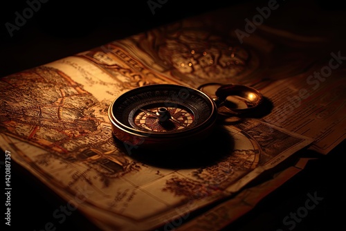 Antique compass on vintage map (2)
