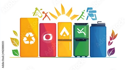 Wallpaper Mural Vibrant Colorful Refrigerators and Waste Containers on a White Background Torontodigital.ca