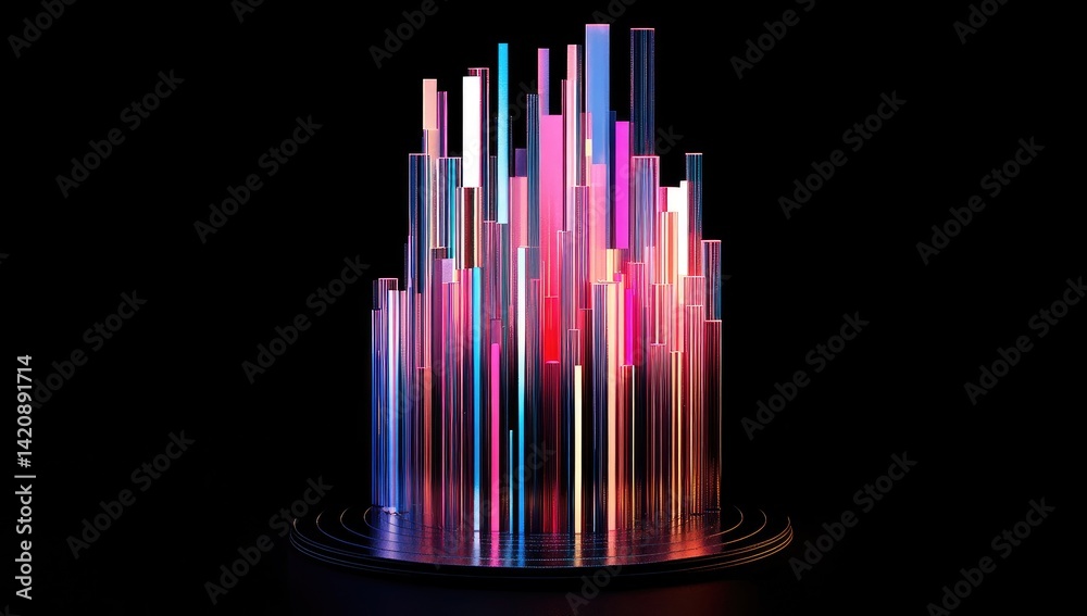 Obraz premium Vibrant, multicolored glass columns on a dark background, creating an abstract cityscape