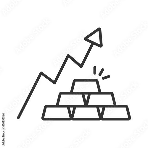 Up chart gold market icon isolated flat design.