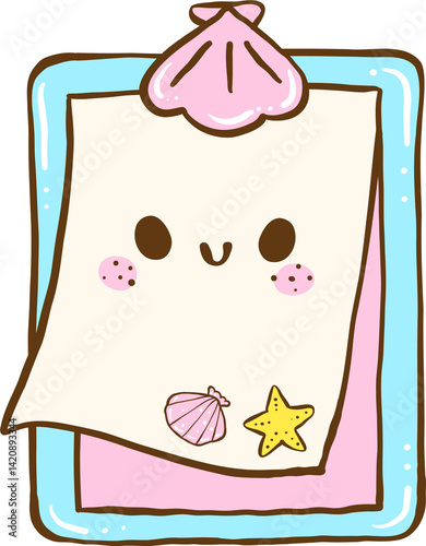 Summer Nurse Kawaii Clipboard with Sea Elements Hand Drawn