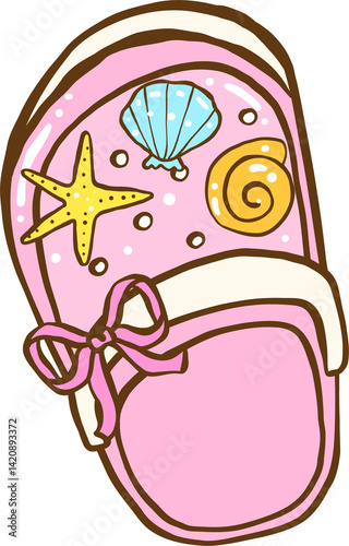 Summer Nurse Clog shoe with Seashell Elements Hand Drawn