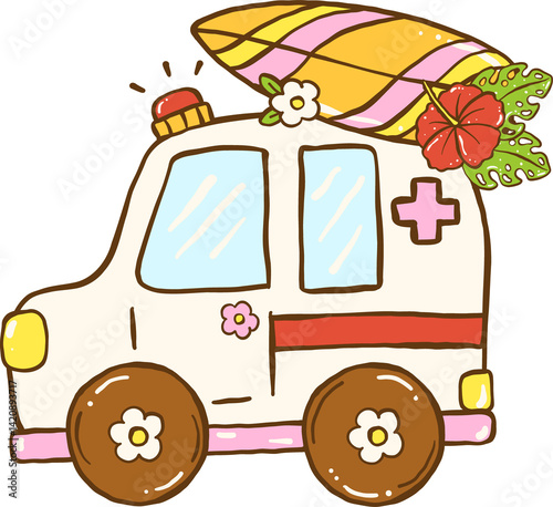 Summer Nurse Thing Cartoon Ambulance Illustration Hand Drawn