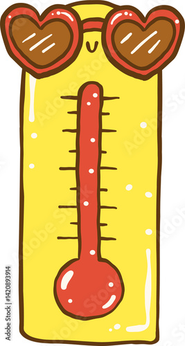 Cute Summer Nurse Thing Cartoon Thermometer with Heart Shaped Glasses Hand Drawn
