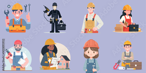 collection of cartoon illustration of contractor worker