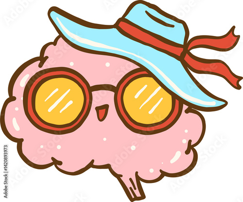 Summer Nurse Thing Holiday Brain with hat and sunglasses Hand Drawn