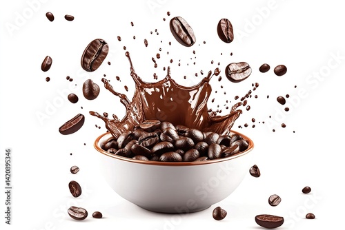 offee beans splashing into a bowl agains