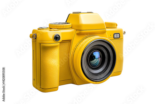 Yellow DSLR photo camera isolated on transparent background
