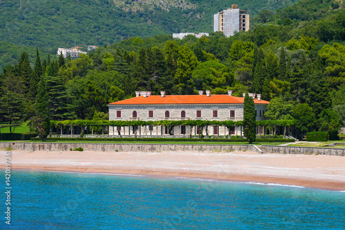 Luxury villa on Milocer beach near Budva along the coast of the Adriatic Sea in Montenegro