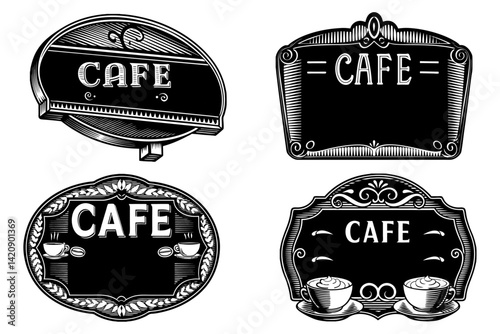 Café latte sign in 1940s advertising style with soft, muted colors