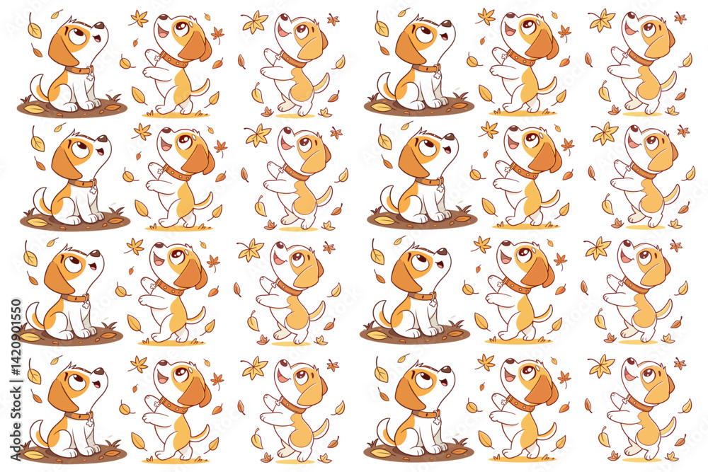 Fototapeta premium Happy puppy jumping in autumn leaves