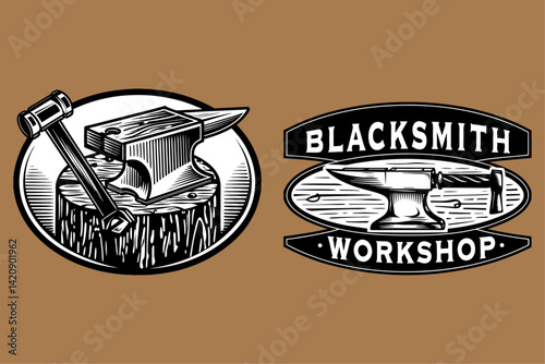 Traditional blacksmith workshop sign showcasing an anvil and hammer