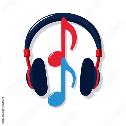 Bold music note with headphones on white background, pop art excitement