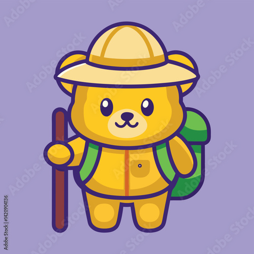 Cute Explorer Bear Illustration - Cartoon Animal Adventurer Vector
