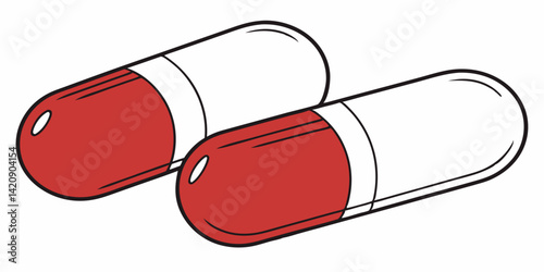 vector illustration of a red capsule , red and white pharmaceutical pill vector , Generated by ai