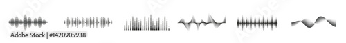 Sound wave vector set. Abstract audio waves collection.