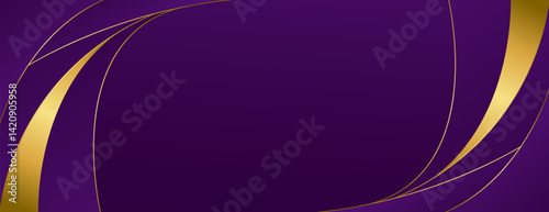 Elegant purple and gold abstract luxury banner background. Modern curved shapes. Suitable for web banners, Invitations, awards, events, templates, covers, pages, and headers