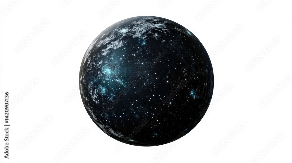 Dark Planet with Stars and Cosmic Elements in Outer Space Scene