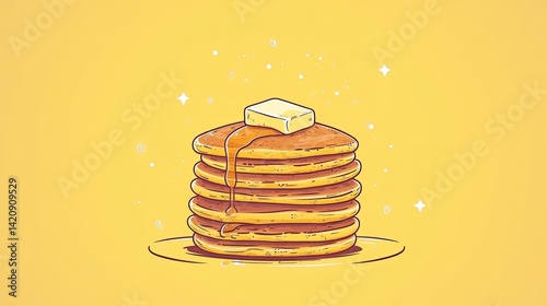 Illustration of a stack of pancakes with syrup and butter, perfect for breakfast or food-related clipart.