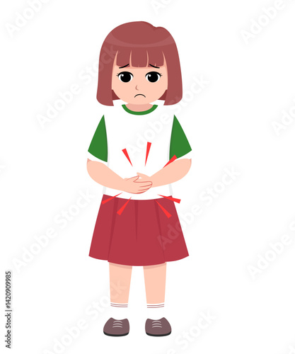 Illustration of a girl with stomach ache