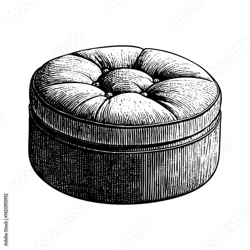Cushion sketch engraving black and white outline. Scratch board imitation.  illustrated in vintage line art style on a white background.