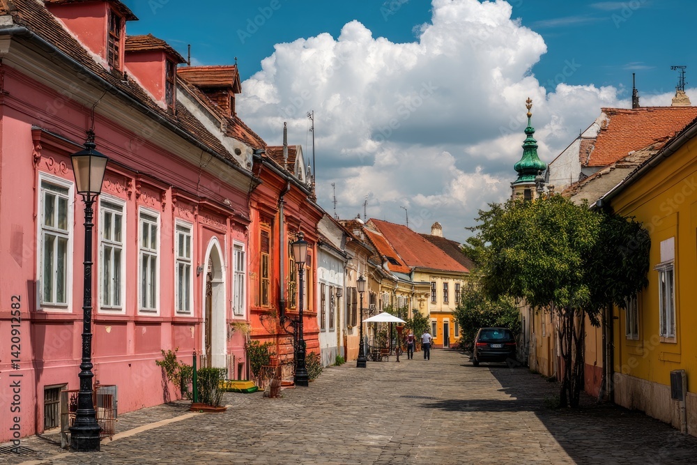 Colorful European street scene Colorful European street scene