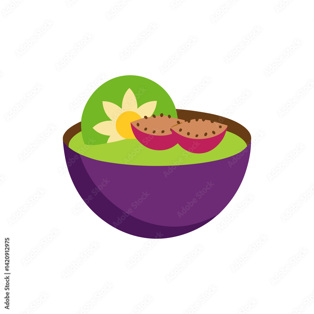 Acai Bowl with Granola and Kiwi on Transparent Background Acai Bowl with Granola and Kiwi on Transparent Background