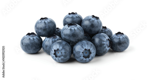 A pile of ripe blueberries showcasing their deep blue hue and slight bloom against a clean white backdrop