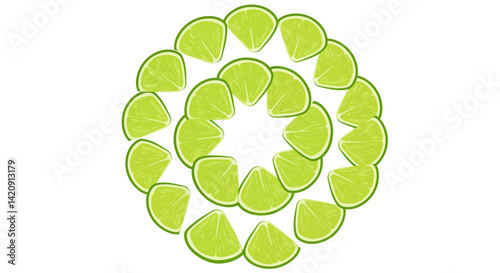 A vibrant circular design of lime slices on a white background like a fresh summer garnish