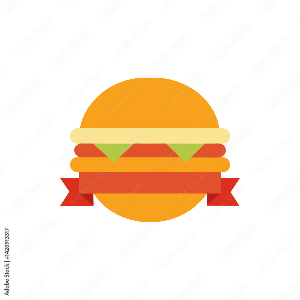 Burger with Ribbon Banner on Transparent Background Burger with Ribbon Banner on Transparent Background
