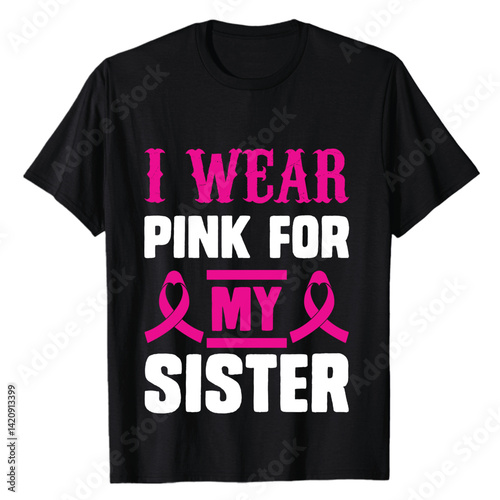 Bold black t-shirt design for breast cancer featuring strong empowering typography pink ribbon graphic and positive message ideal for awareness walks and survivor fashion wear
